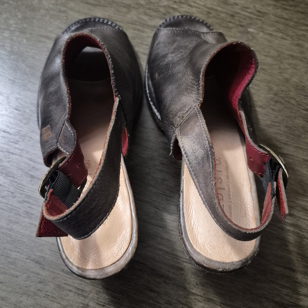 Dark Brown Distressed Leather Chunky Heel Sandle Size 8.5 - Picture 6 of 10